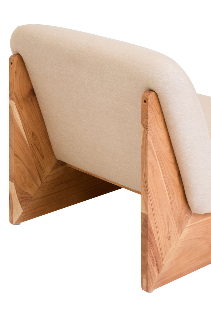 Notting Cream Linen Textured Armless Chair With Wood Base