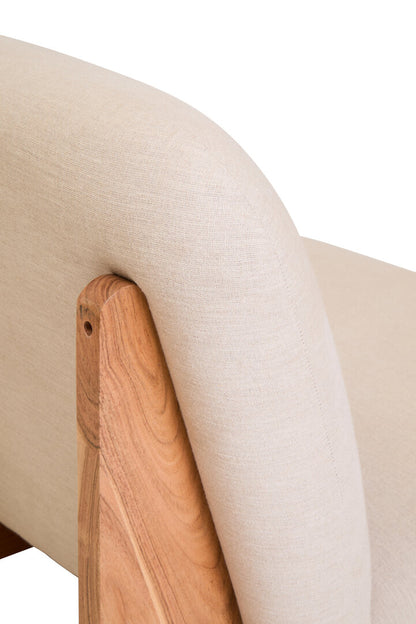 Notting Cream Linen Textured Armless Chair With Wood Base