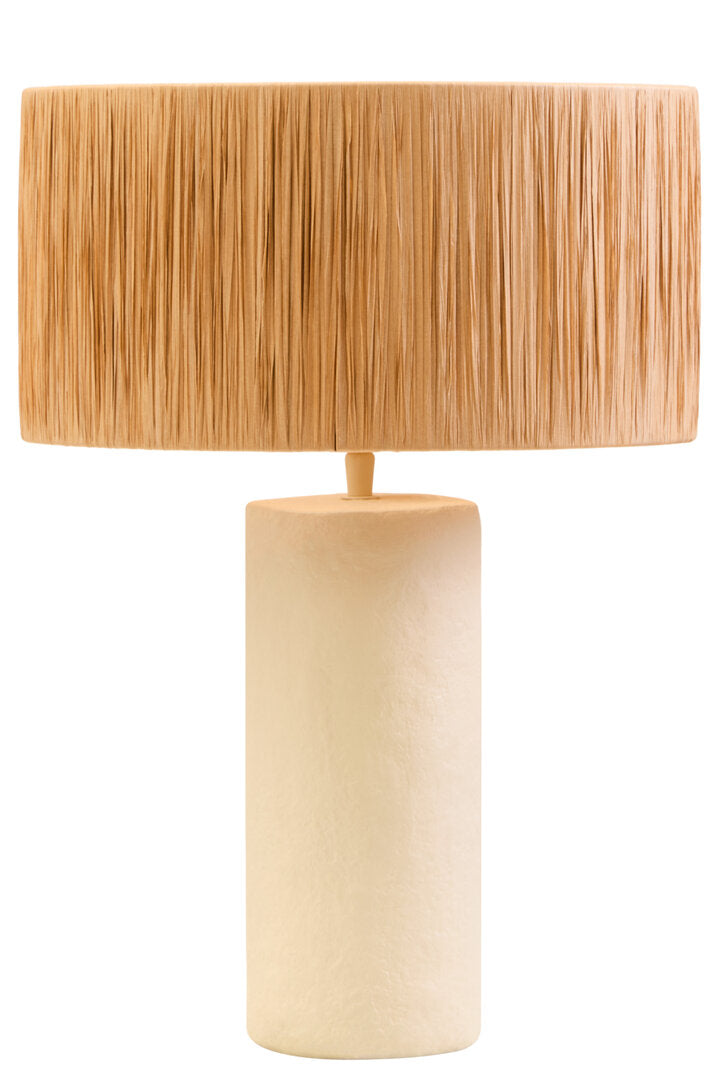 Turin Natural Papier Mache Table Lamp With Natural Raffia Shade