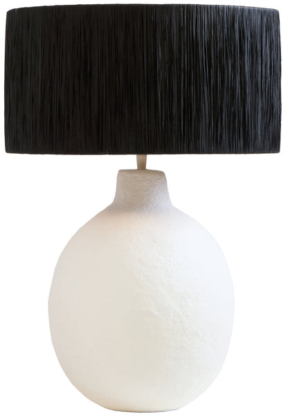 Turin White Papier Mache Table Lamp With Black Raffia Shade
