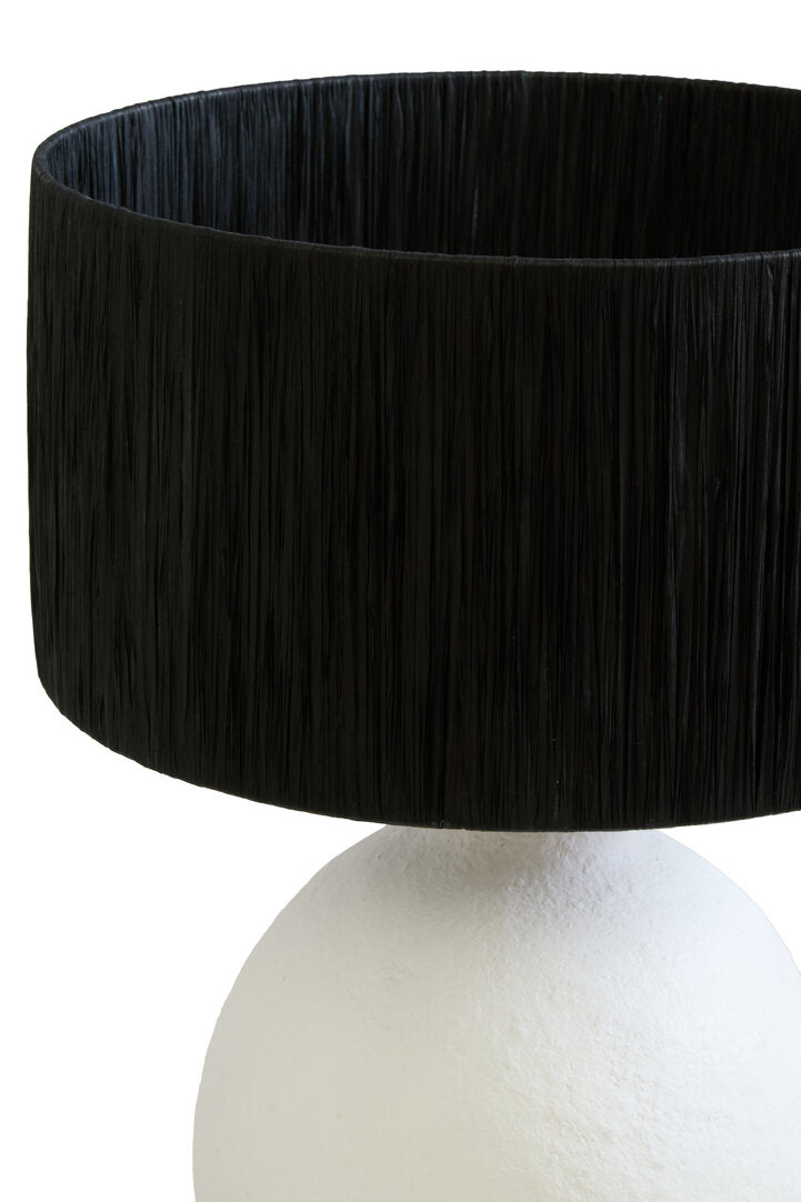 Turin White Papier Mache Table Lamp With Black Raffia Shade