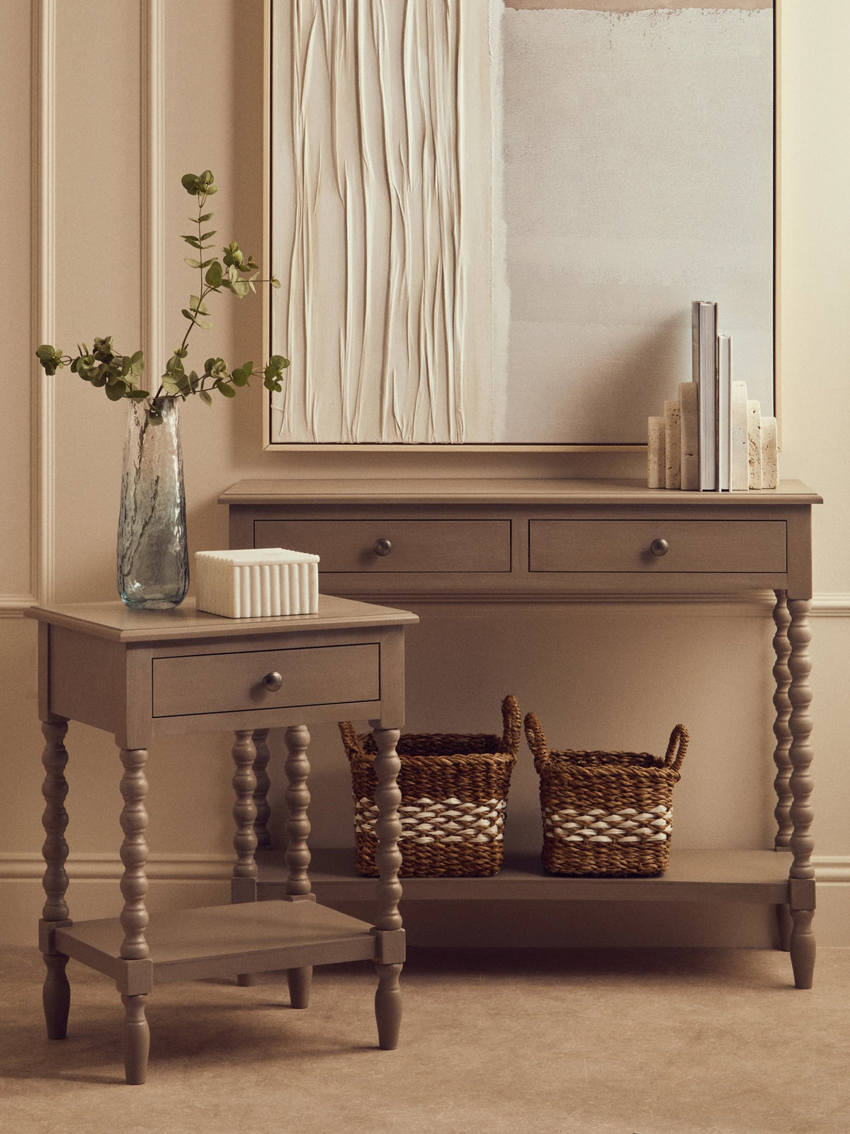 Savoy Two Drawer Bobble Detail Wooden Console Table #colour_grey