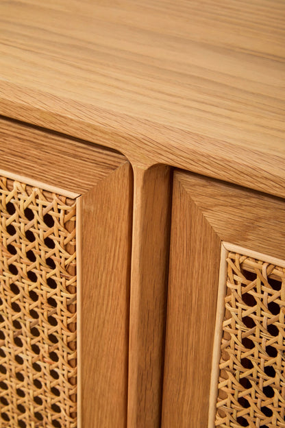 Cannes Rattan and Oak Wood 4 Door Sideboard
