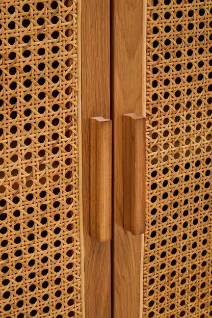 Cannes Rattan and Oak Wood 4 Door Sideboard