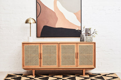 Cannes Rattan and Oak Wood 4 Door Sideboard