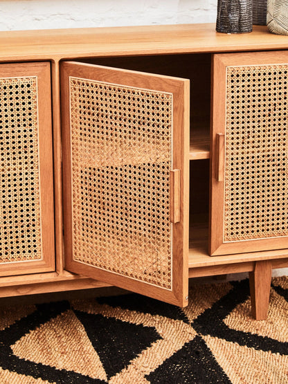 Cannes Rattan and Oak Wood 4 Door Sideboard