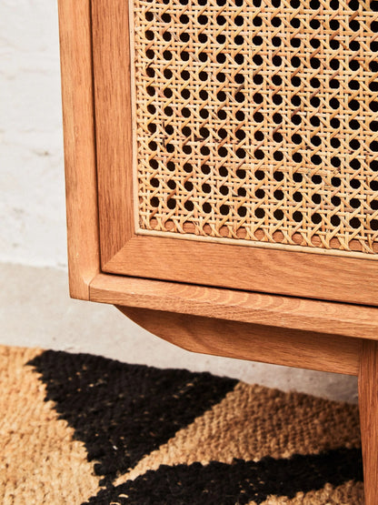 Cannes Rattan and Oak Wood 4 Door Sideboard
