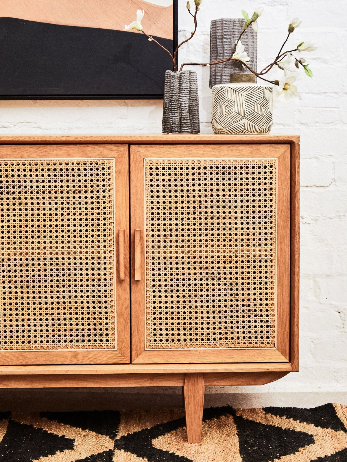 Cannes Rattan and Oak Wood 4 Door Sideboard