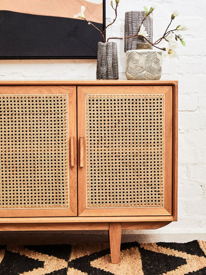 Cannes Rattan and Oak Wood 4 Door Sideboard