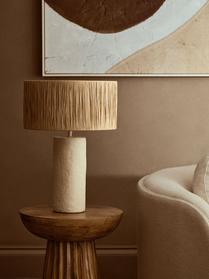Turin Natural Papier Mache Table Lamp With Natural Raffia Shade