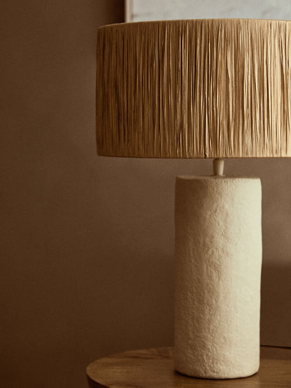 Turin Natural Papier Mache Table Lamp With Natural Raffia Shade