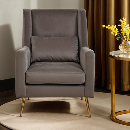 Lisbon Grey Velvet Chair With Gold Finish Legs