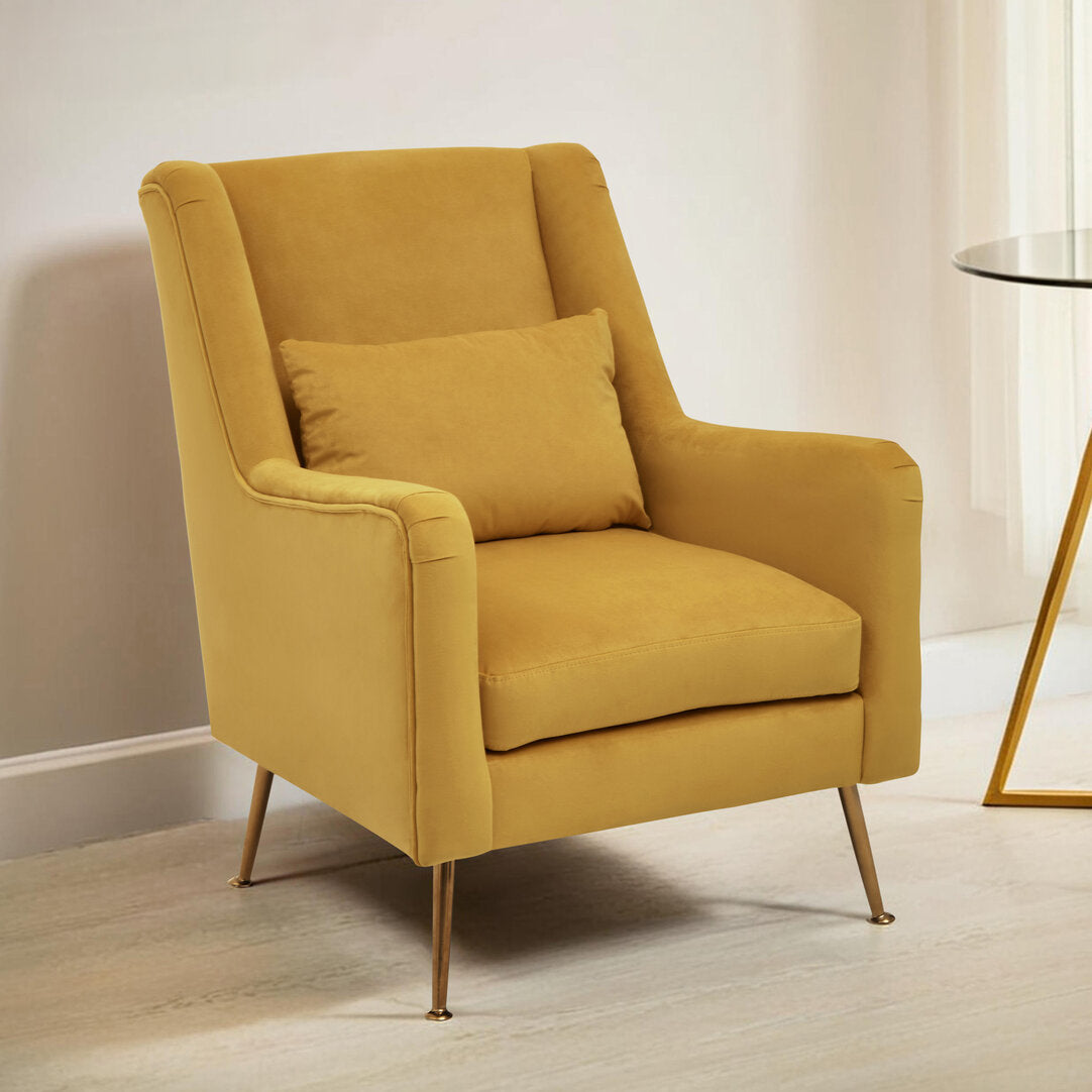 Lisbon Yellow Velvet Chair With Gold Finish Legs