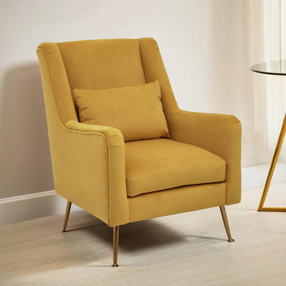 Lisbon Yellow Velvet Chair With Gold Finish Legs