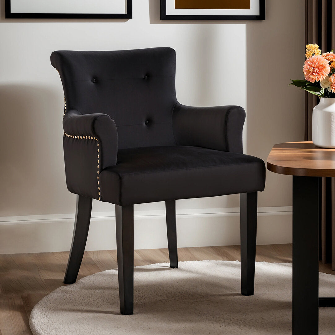Lisbon Black Velvet Chair With Ring Back