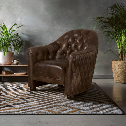 Verona Dark Grey Brown Leather Tub Chair