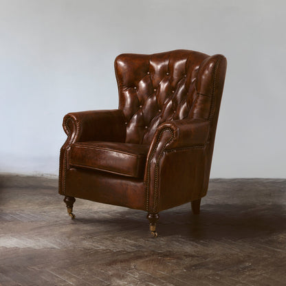Verona Brown Leather Scroll Armchair