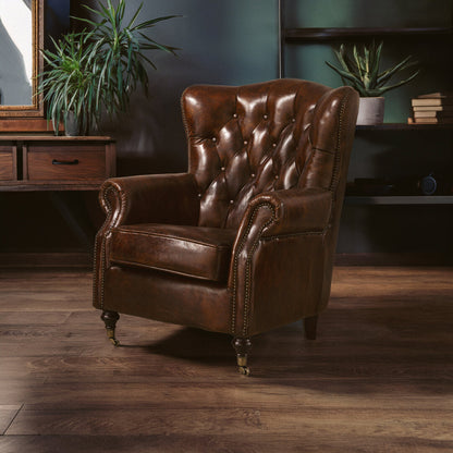 Verona Brown Leather Scroll Armchair