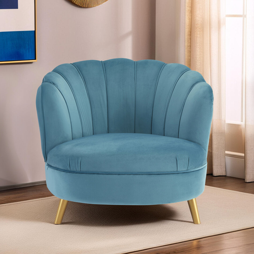 Florence Blue Velvet Chair With Gold Wood Legs