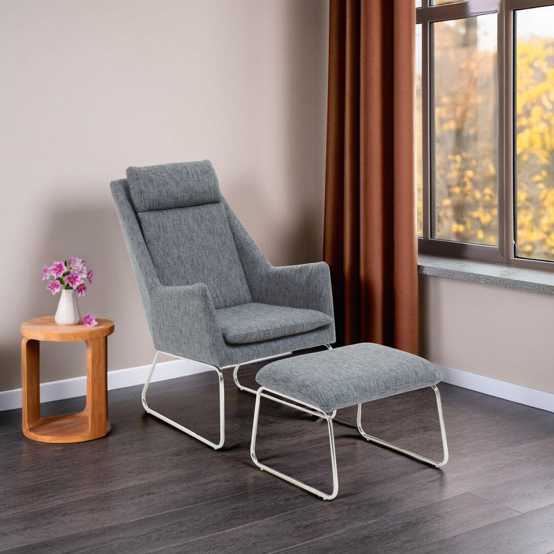 Devon Grey Fabric Lounge Chair And Footstool Set
