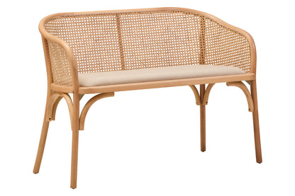 Stirling Natural Cane and Beech Wood Bench with Backrest
