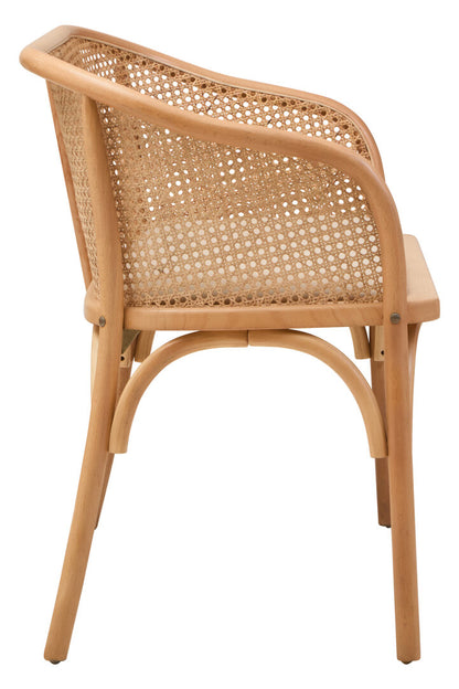 Stirling Natural Cane and Beech Wood Bench with Backrest