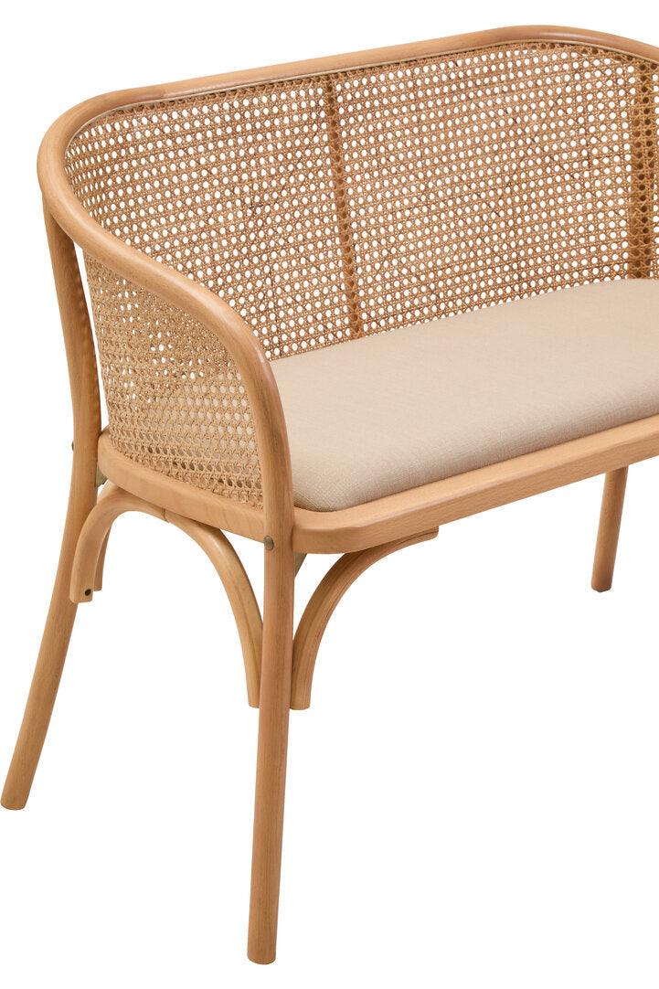 Stirling Natural Cane and Beech Wood Bench with Backrest