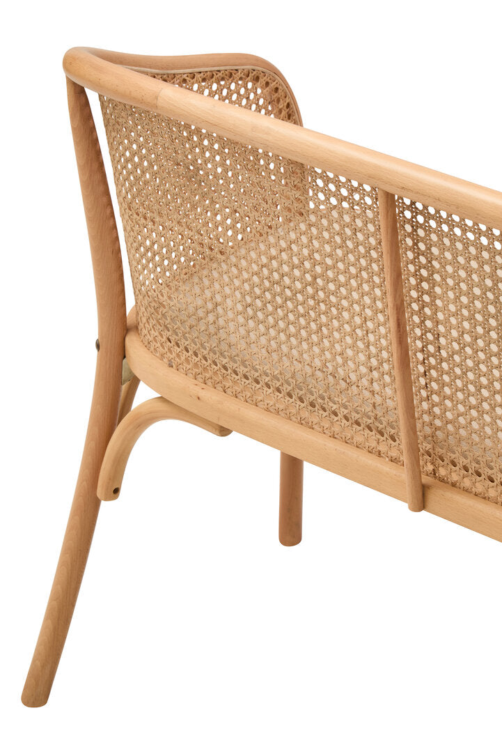Stirling Natural Cane and Beech Wood Bench with Backrest
