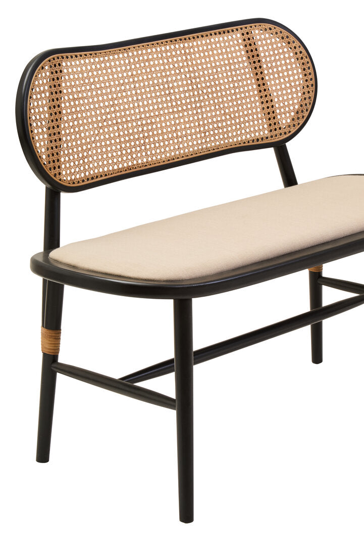 Stirling Natural Cane Bench with Black Elm Wood Frame