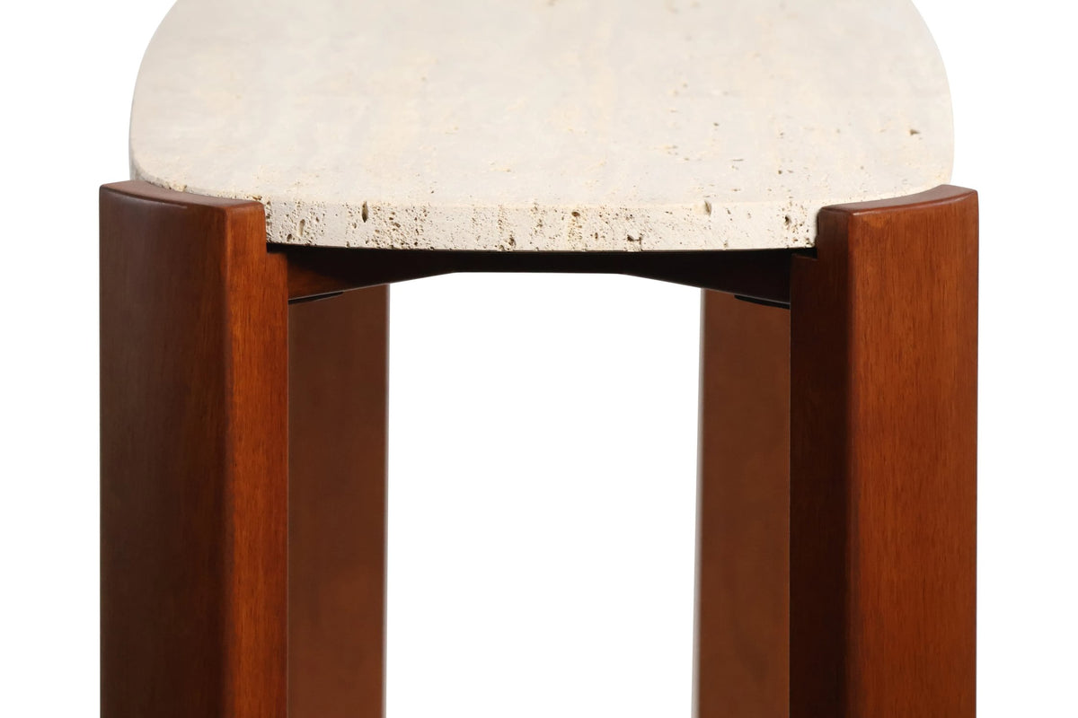 Yarm Travertine Top and Acacia Wood Console Table 