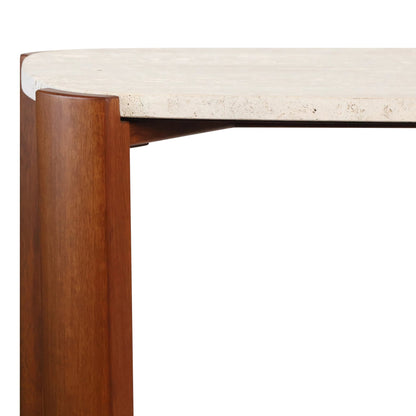 Yarm Travertine Top and Acacia Wood Console Table 