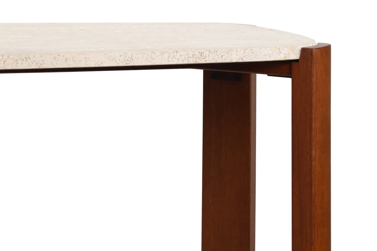 Yarm Travertine Top and Acacia Wood Console Table 