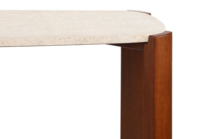 Yarm Travertine Top and Acacia Wood Console Table 