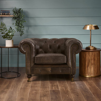 Verona Dark Grey Brown Leather Chesterfield Chair