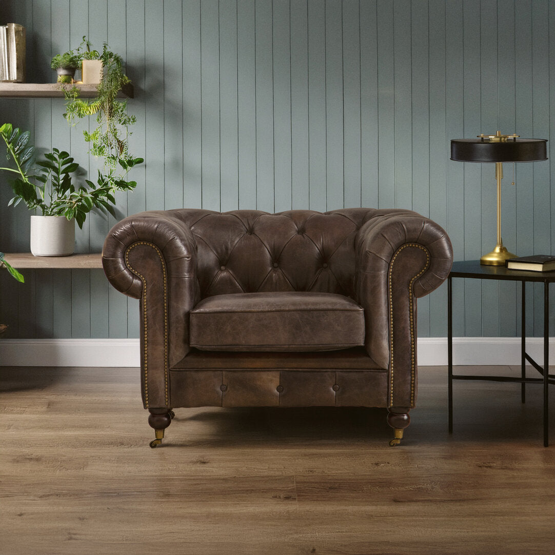 Verona Dark Grey Brown Leather Chesterfield Chair