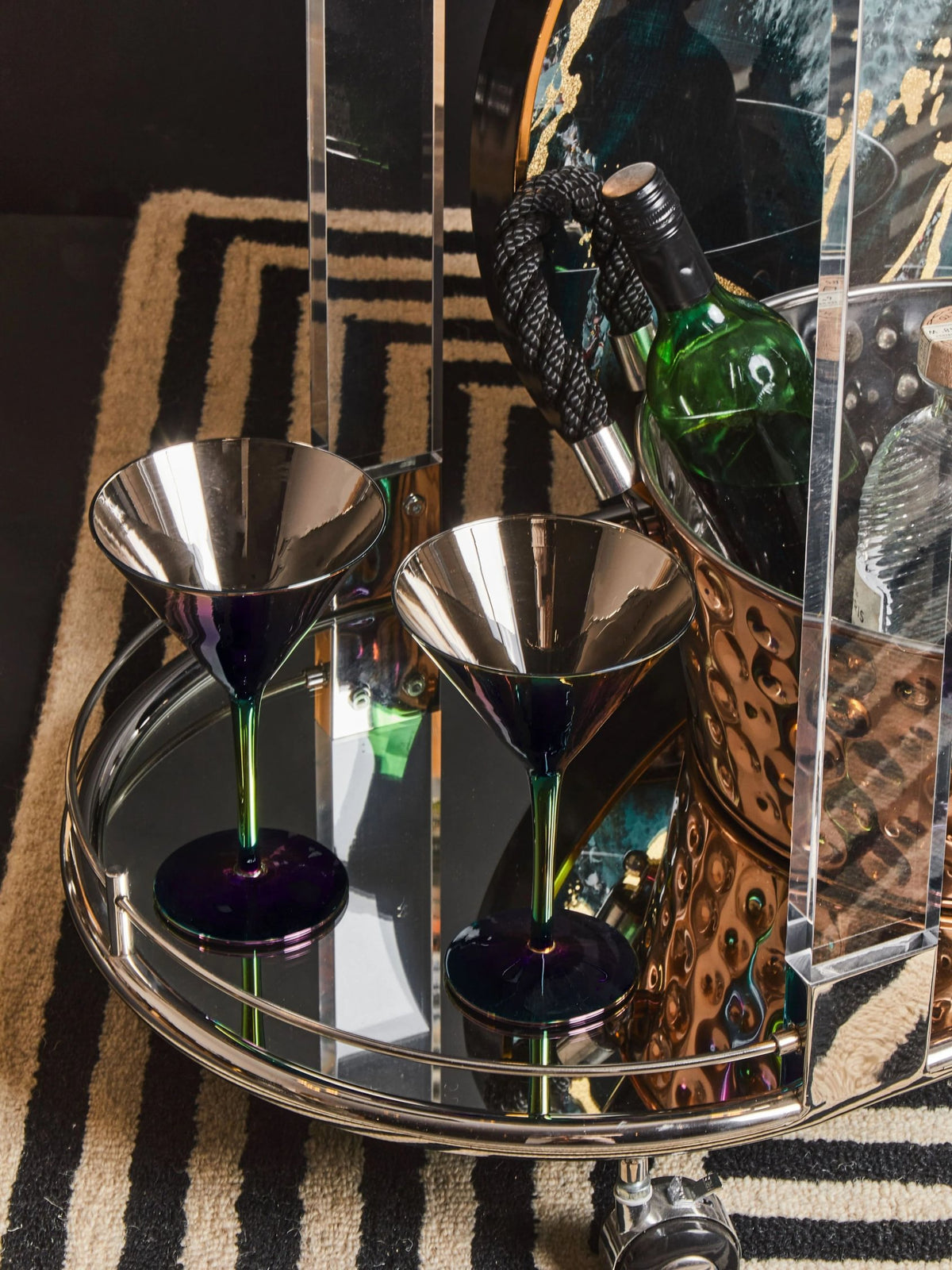 Amalfi Metal and Acrylic Frame 2 Tier Oval Drinks Trolley #colour_silver