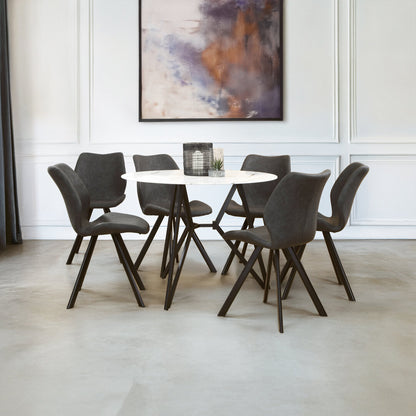 Cordoba Round Marble Effect Dining Table with 6 Chairs Set