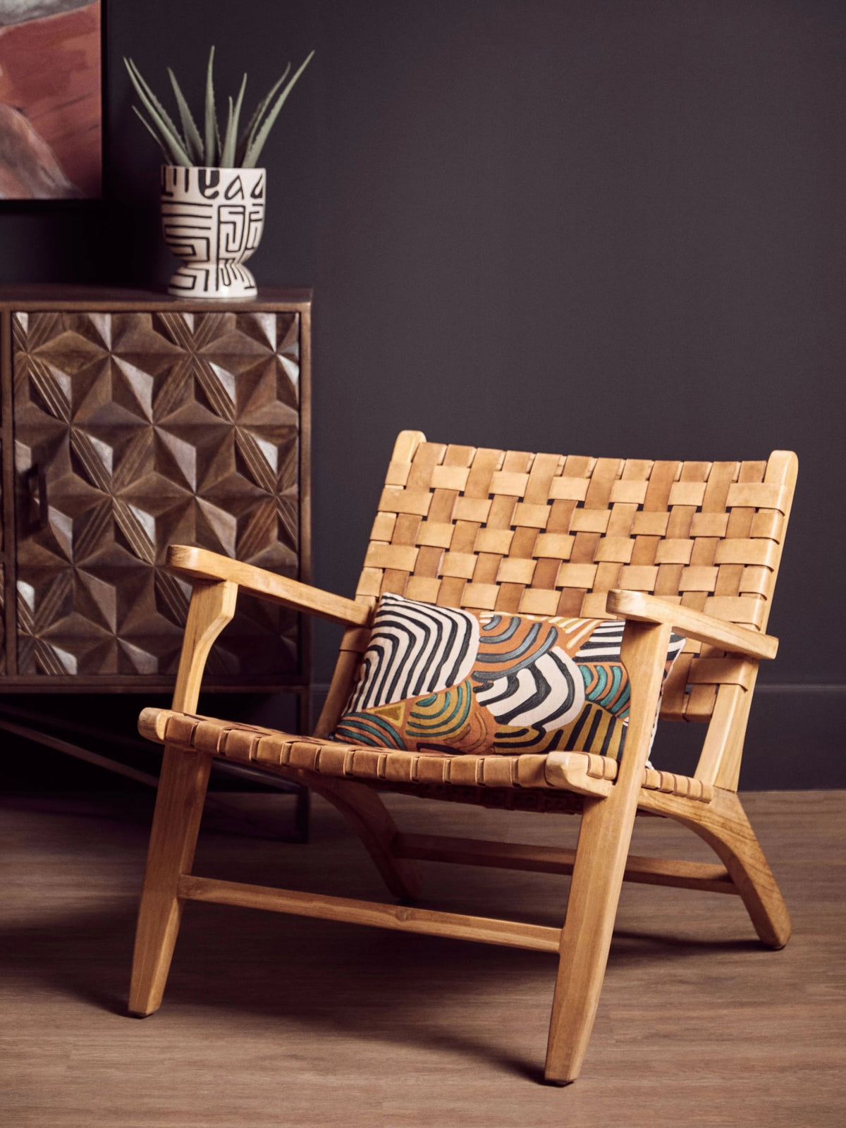 Carlton Lattice Design Brown Leather Armchair