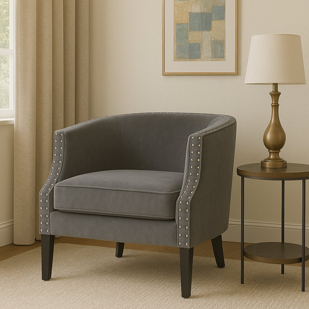 Savoy Grey Velvet Studded Chair