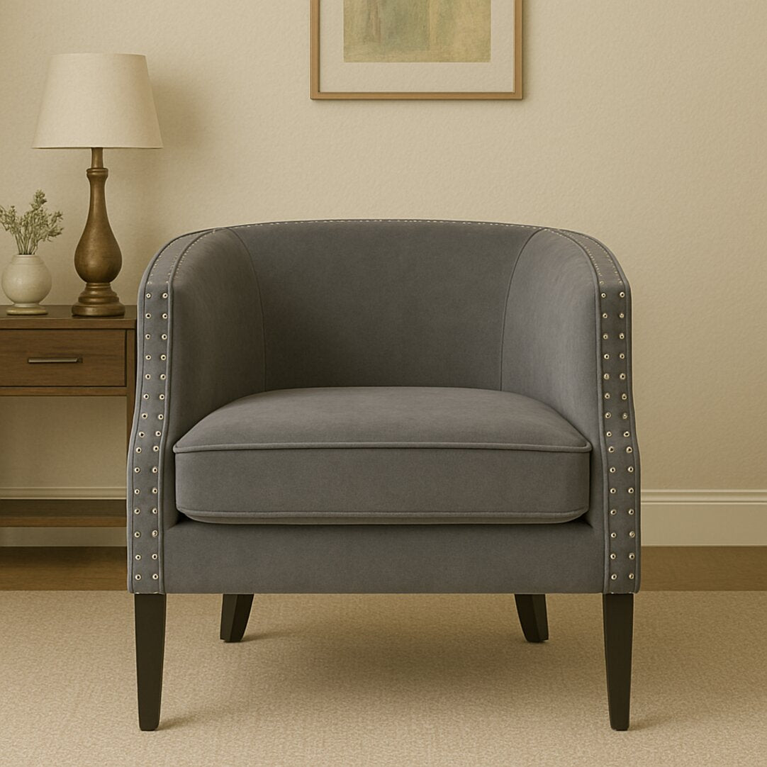 Savoy Grey Velvet Studded Chair
