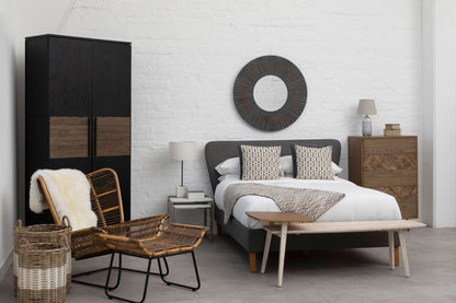 Kensington Black and Natural Oak Wood Tall Cabinet