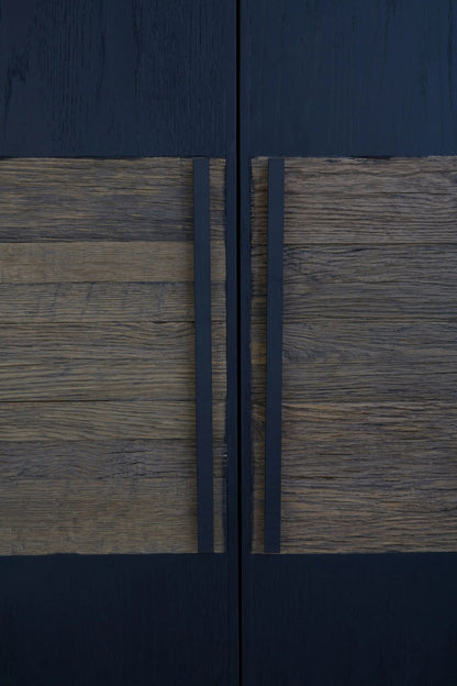 Kensington Black and Natural Oak Wood Tall Cabinet