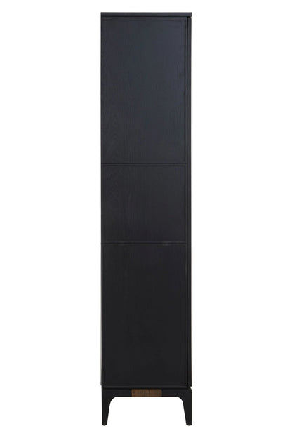 Kensington Black and Natural Oak Wood Tall Cabinet