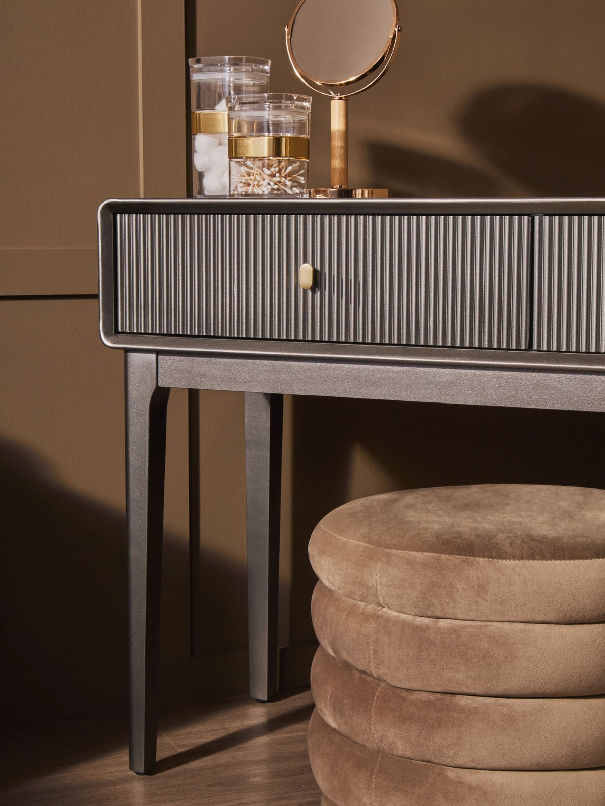Rye Wood Veneer Two Drawer Dressing Table 