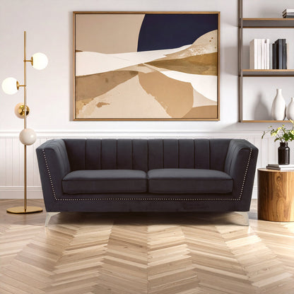 Seville Three Seat Black Velvet Sofa