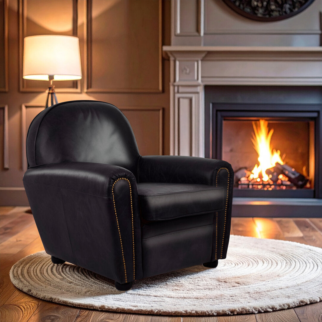 Verona Black Leather Classic Armchair