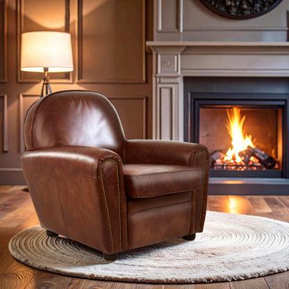 Verona Brown Leather Classic Armchair