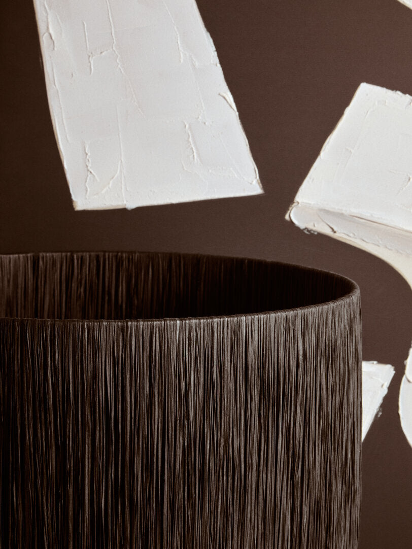 Turin White Papier Mache Table Lamp With Black Raffia Shade