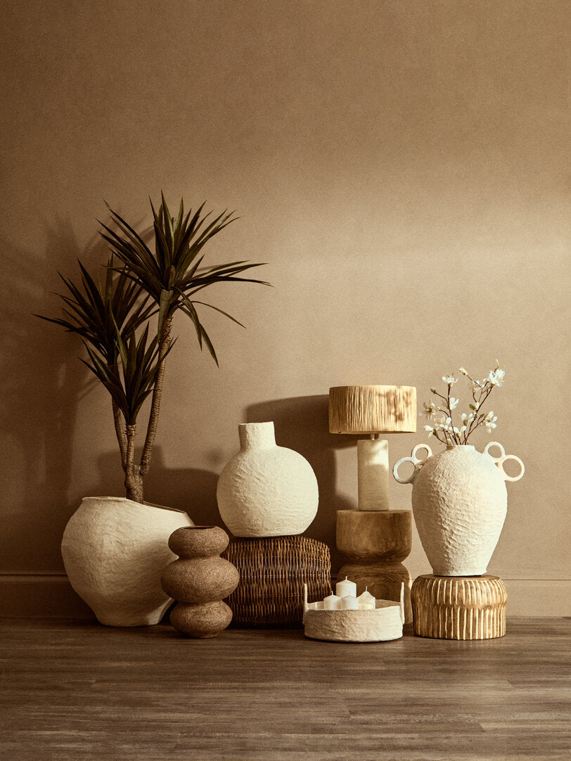 Turin Natural Papier Mache Table Lamp With Natural Raffia Shade