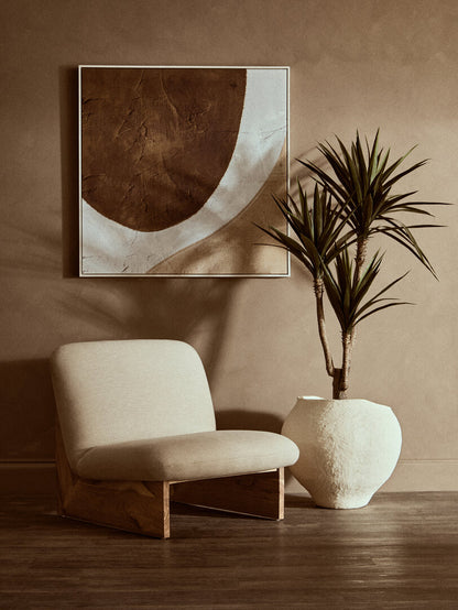 Notting Cream Linen Textured Armless Chair With Wood Base